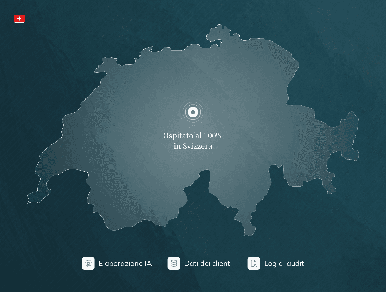 Elaborazione IA, dati dei clienti e log di audit - ospitati al 100% in Svizzera.